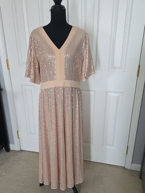 Grace Karin Sequin V-Neck Maxi Dress in Blush